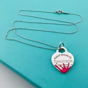 Return To Tiffany Pink Enamel Splash Heart Necklace